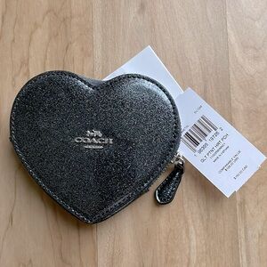 NWT Nvr Used! COACH Glitter Gunmetal Heart Pouch